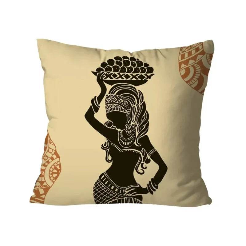 CUSHION COVERS AFRICAN TRIBAL BLACK AND BEIGE PACK OF 3
